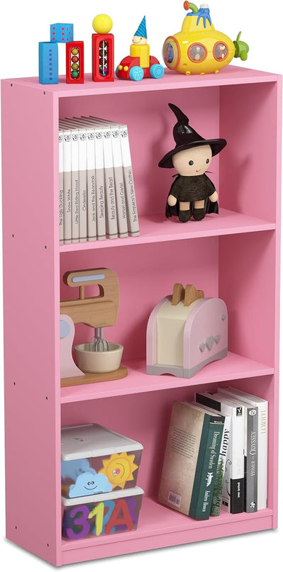 FURINNO Basic 3-Tier Bookcase Storage Shelves, Pink - LeafyLoom
