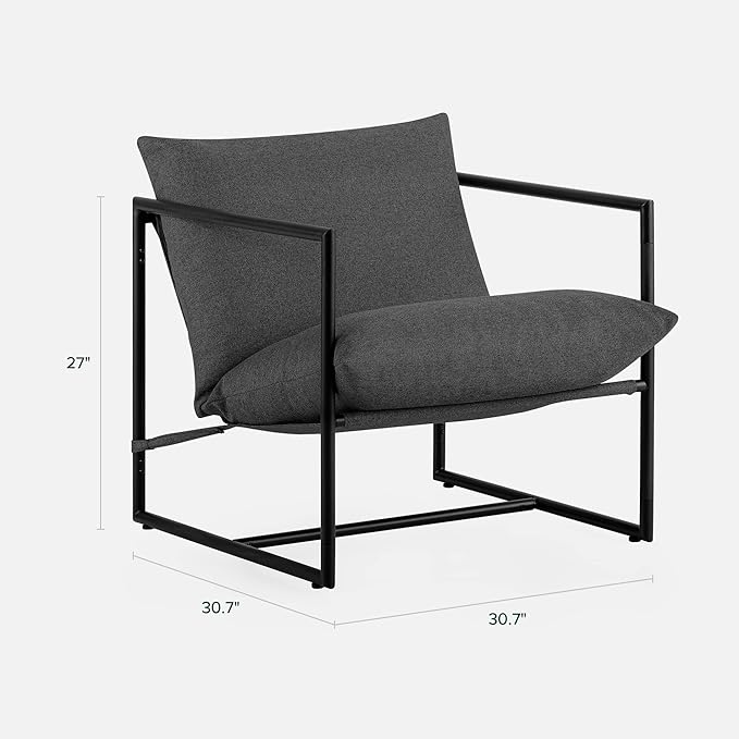 ZINUS Aidan Sling Accent Chair / Metal Framed Armchair with Shredded Foam Cushioning, Dark Grey - LeafyLoom
