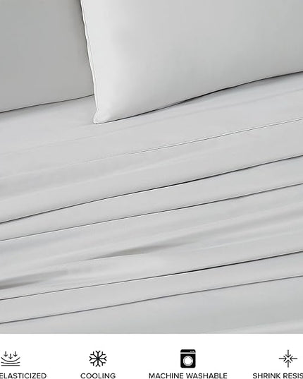 UGG 14046 Alahna Cali King Bed Sheets and Pillowcases 4-Piece Luxury Machine Washable Deep Pockets Wrinkle-Resistant Breathable Cozy Comfort Silky Cooling Sheets, California King, Stone - LeafyLoom