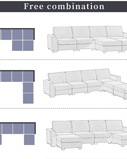130.7" Large U-Shaped Sectional Sofa w/Removable Ottomans, 3-Pieces Modular Upholstered Couch with Double Chaise Lounge for Living Room Apartment Home Office, Beige, 130.7 Inch - LeafyLoom