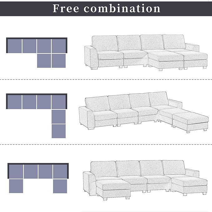 130.7" Large U-Shaped Sectional Sofa w/Removable Ottomans, 3-Pieces Modular Upholstered Couch with Double Chaise Lounge for Living Room Apartment Home Office, Beige, 130.7 Inch - LeafyLoom