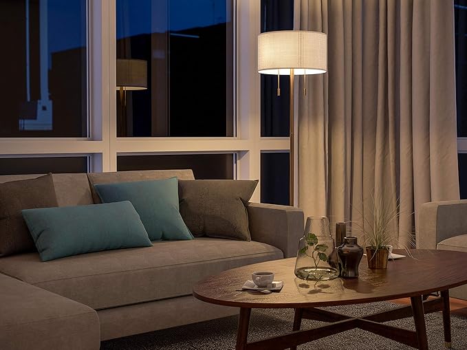 Kenroy Home 21405AB Stowe Floor Lamp with Antique Brass Finish, Modern Style, 61" Height, 19" Width, 19" Depth - LeafyLoom