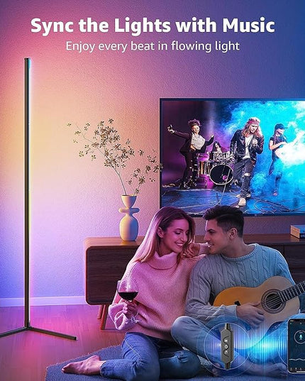 Buyya Smart LED Floor Lamp: 65 Inch RGB Corner Lamp 16 Million Colour Changing Corner Light Music Sync DIY Mode with APP/Remote Control Standing Lamps for Living Room Bedroom Decoration - LeafyLoom