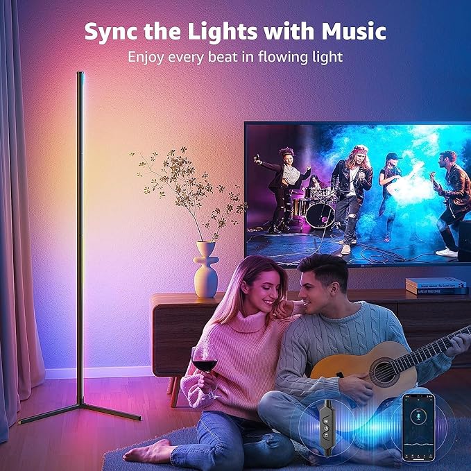 Buyya Smart LED Floor Lamp: 65 Inch RGB Corner Lamp 16 Million Colour Changing Corner Light Music Sync DIY Mode with APP/Remote Control Standing Lamps for Living Room Bedroom Decoration - LeafyLoom