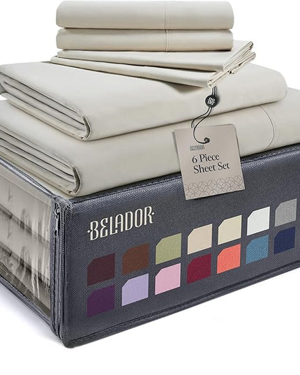 BELADOR Silky Soft Cali King Sheet Set - Luxury 6 Piece Bed Sheets for California King Size Bed Secure-Fit Deep Pocket Sheets with Elastic, Breathable Hotel Sheets & Pillowcase Set, Wrinkle Free - LeafyLoom