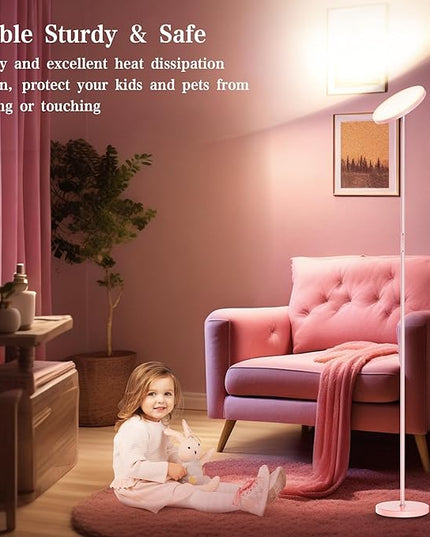 OHLUX Pink Floor Lamp, 32W/2500LM Super Bright Dimmable Sky LED Modern Torchiere Standing Lamp, LED Floor Reading Lamp with 4 Color Temperatures, Remote Touch Control, 1 Hour Timer for Living Room - LeafyLoom