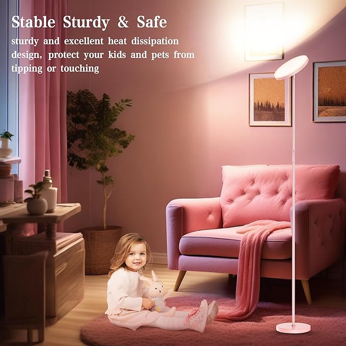 OHLUX Pink Floor Lamp, 32W/2500LM Super Bright Dimmable Sky LED Modern Torchiere Standing Lamp, LED Floor Reading Lamp with 4 Color Temperatures, Remote Touch Control, 1 Hour Timer for Living Room - LeafyLoom