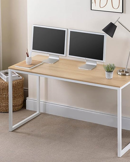 ZINUS Jennifer 55 Inch White Frame Desk, Computer Workstation, Office Desk, Dining Table, Easy Assembly, Natural - LeafyLoom