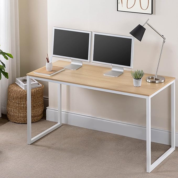 ZINUS Jennifer 55 Inch White Frame Desk, Computer Workstation, Office Desk, Dining Table, Easy Assembly, Natural - LeafyLoom