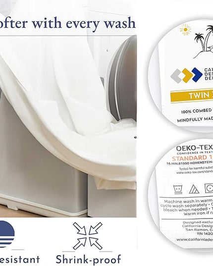 California Design Den 100% Cotton 2-Pack Extra Long Twin Sheets, Soft & Durable Twin XL Cotton Sheet Sets with Deep Pockets, Twin XL Sheet Set with Sateen Weave, Cooling Sheets (White) - LeafyLoom