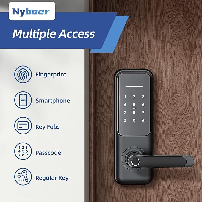 Keyless Fingerprint Smart Door Lock and Handle - Keypad Entry, Electronic Passcode for Front Door Nyboer