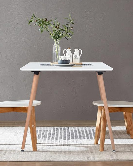 Square Dining Table 31.5 Inch for 2-4 People, Modern Functional White Table with Wooden Legs for Home Office Kitchen Dining Room Patio Small Spaces - LeafyLoom