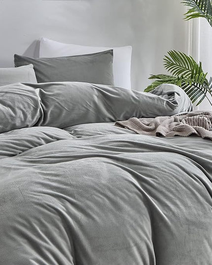 Wellboo Grey Comforter Sets California King Women Men Gray Fluffy Bedding Comforters Cal King Solid Dark Grey Velvet Aesthetic Quilts Soft Warm Winter Plush Blanket Plain Gray Flannel Thick Sherpa Bed - LeafyLoom