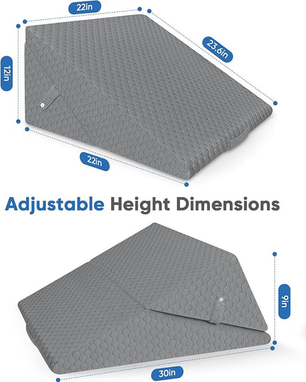 Forias Wedge Pillow for Sleeping 9 &12 Inch Adjustable Bed Wedge Pillow for After Surgery Foldable Memory Foam Triangle Pillow Wedge for Acid Reflux Snoring Post Surgery Back Leg Knee Pain - Gray - LeafyLoom