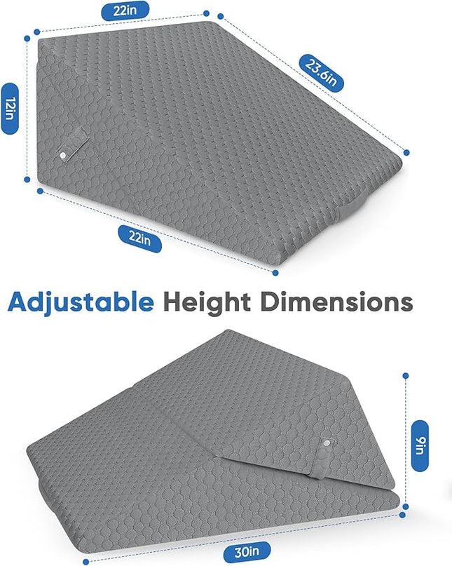 Forias Wedge Pillow for Sleeping 9 &12 Inch Adjustable Bed Wedge Pillow for After Surgery Foldable Memory Foam Triangle Pillow Wedge for Acid Reflux Snoring Post Surgery Back Leg Knee Pain - Gray - LeafyLoom