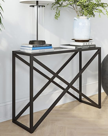 Calix 42'' Wide Rectangular Console Table in Blackened Bronze - LeafyLoom