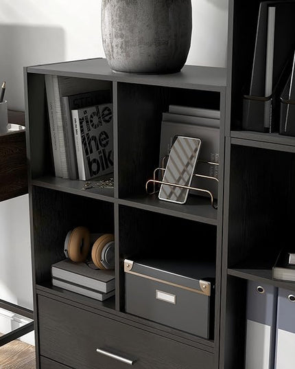 Apexa 4 Cube Storage Organizer Shelves, Stackable Wood Bookcase Fits Cubby Bins for Organization, Dorm Teen Room Decor & Home Office, Black - LeafyLoom