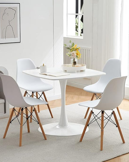 31.5 in White Square Pedestal Tulip Dining Table, Small Space Mid Century Modern Kitchen Table - LeafyLoom