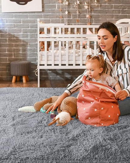 Super Soft Fluffy Shaggy Rugs for Living Room Bedroom, Fuzzy Plush Area Rugs for Girls Kids Room Nursery Home Decor, Furry Dorm Throw Rug Cute Non-Slip Indoor Floor Carpet 5x8 Feet, Grey - LeafyLoom