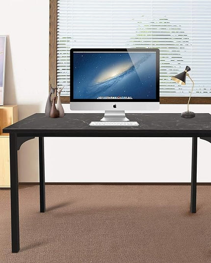 HealSmart Home Office Computer Desk, Modern Style Design with Headphone Hooks for Working, Writing and Gaming, Thickened 47 Inch, Black - LeafyLoom