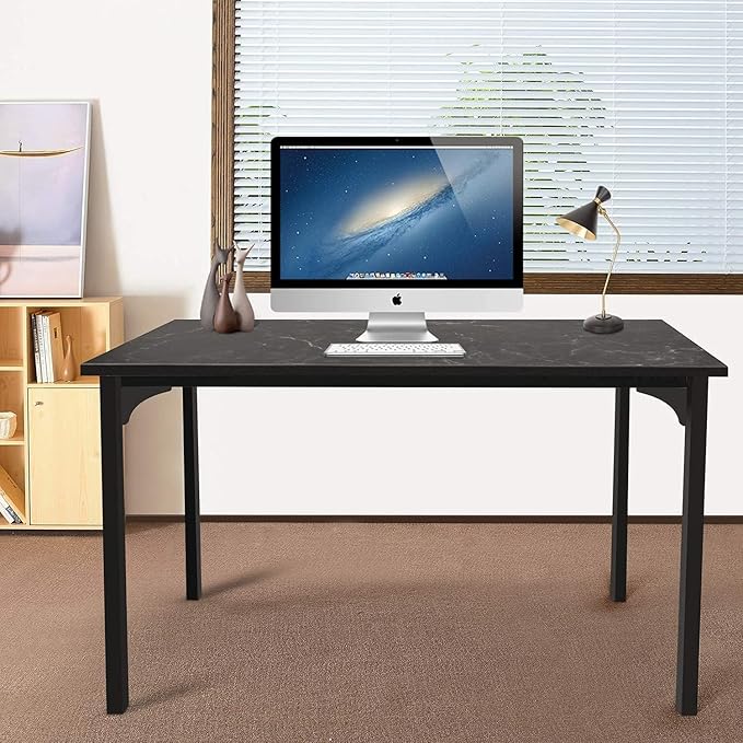 HealSmart Home Office Computer Desk, Modern Style Design with Headphone Hooks for Working, Writing and Gaming, Thickened 47 Inch, Black - LeafyLoom
