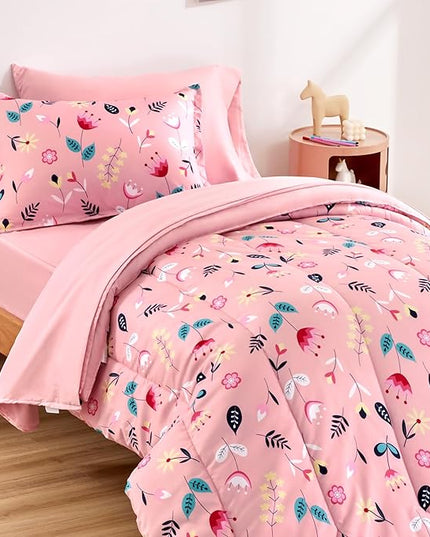SLEEP ZONE Kids Bedding Full/Queen Comforter Set - Cute Printed for Boys, Girls, Teens, Super Soft, Fade Resistant (Pink Flower, Full/Queen) - LeafyLoom