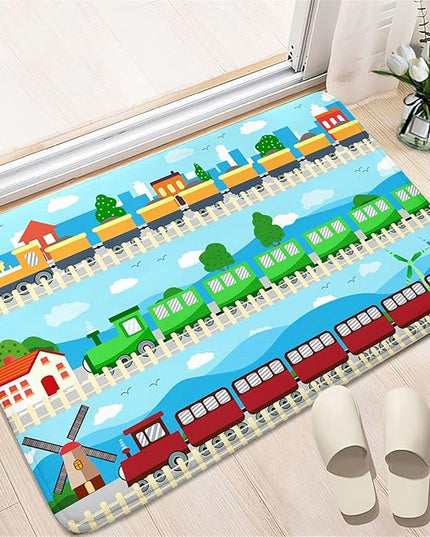 Train Rug Car Rug Play Mat Truck Rugs for Boys Room Kids Car Rug Truck Car Rug Car Carpet for Kids Kids Rugs for Playroom Car Rug for Boys Room,Light Blue 2'×3' - LeafyLoom