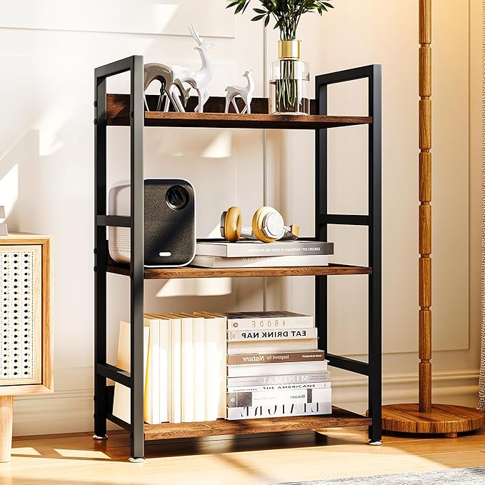 Small Bookshelf for Small Spaces, 3 Tier Small Book Shelf Organizer, Narrow Bookcase for Small Spaces, Small Bookcase for Bedroom, Living Room, Home, Office, 120 lbs Weight Capacity (Brown) - LeafyLoom