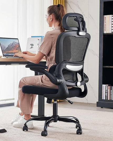 Office Chair Ergonomic Desk Chair, 330 LBS Home Mesh Office Desk Chairs with Wheels, Comfortable Gaming Chair, High Back Office Chair for Long Hours, Office Chair for Study and Work (Black) - LeafyLoom
