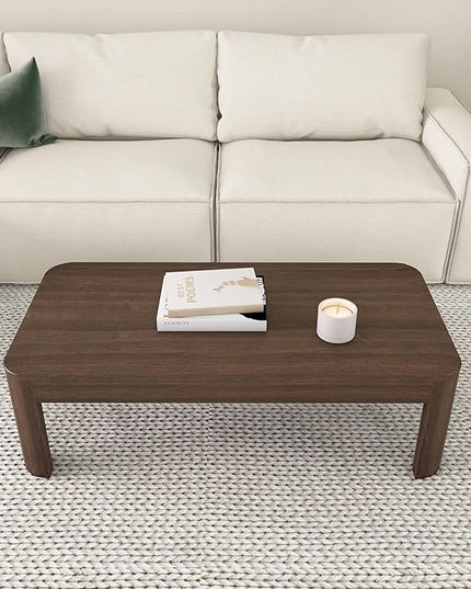 Plank+Beam Modern Rounded Coffee Table, 48 Inch, Solid Wood Contemporary Center Table for Living Room, Rectangle Tea Table, Walnut - LeafyLoom