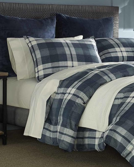 Nautica Home Ultra Soft & Cozy Microsuede Reversible Plaid Quilted Comforter Matching Shams, 3-Piece Bedding Set, Queen, Navy/Blue/White - LeafyLoom