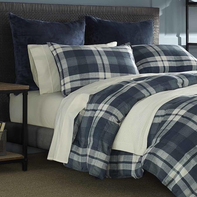 Nautica - King Size Comforter Set, Reversible Bedding with Matching Shams, Stylish Plaid Home Decor (Crossview Navy, King) - LeafyLoom