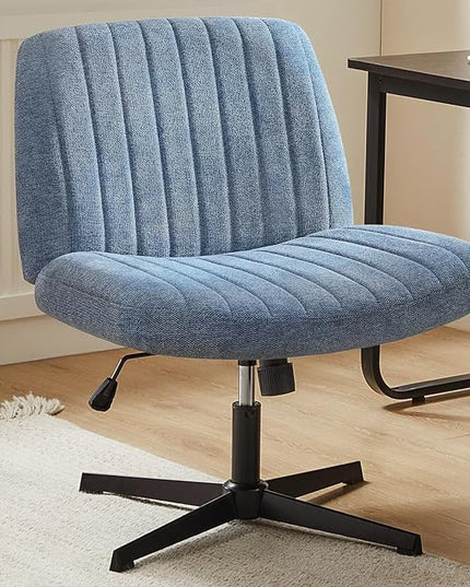 Sweetcrispy Criss Cross Chair Legged, Armless Office Desk Chair No Wheels, Swivel Vanity Chair, Height Adjustable Wide Seat Computer Task Chair, Fabric Vanity Modern Home Chair Blue - LeafyLoom