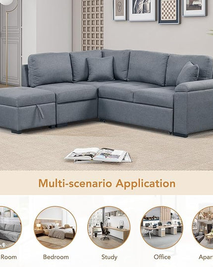 87.4“ L-Shape Sectional Sleeper Sofa with Pull out Bed Ottoman, Velvet Upholstered Couch w/Hidden Arm Storage &USB Charge, for Living Room Apartment, 87.4 Inch, Dark Gray1 - LeafyLoom