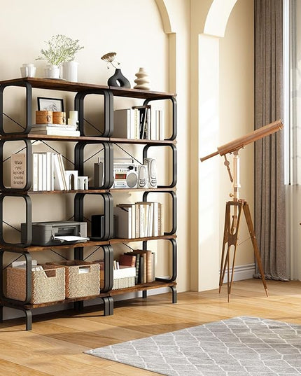 zbet 5 Tier Bookshelf, Modern Sturdy Bookcase,Industrial Metal and Wood Shelf, Tall Free Standing Book Shelf for Living Room, Bedroom, Kitchen and Home Office(Rustic Brown) - LeafyLoom