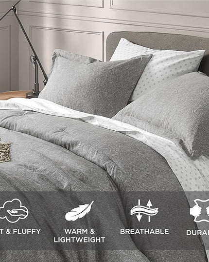 Grey Comforter Set Twin Size - Soft Luxury Chambray Printed, Lightweight Breathable Gray Twin Bedding Set for All Season, 2 Pieces Including 1 Comforter and 1 Pillow Sham - LeafyLoom