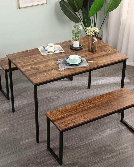 SogesGame Dining Table Set with Two benches,Kitchen Table Set for 2-4 Persons,3 Pieces Home Kitchen Breakfast Bar Set Furniture Dining Set - LeafyLoom