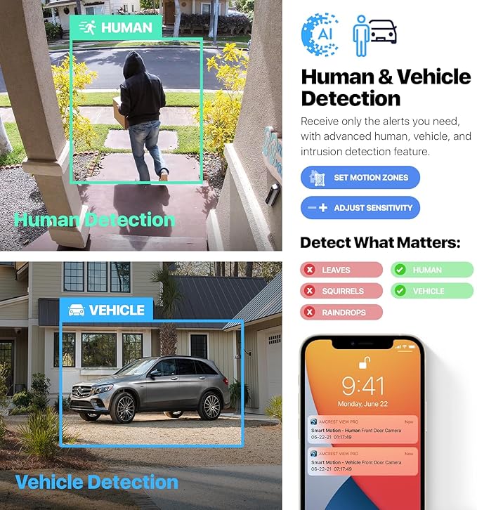 Amcrest 4K (8MP) IP POE Camera, UltraHD Outdoor Bullet, 3840x2160, 98ft NightVision, 125° FOV, IP67, MicroSD (256GB), Human & Vehicle Detection, Tripwire & Intrusion, (IP8M-2496EW-AI-V3) Amcrest