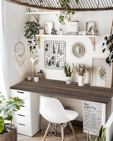 Kaboon Universal Tabletop 45.67"x23.62", Solid One-Piece Melamine Table Top, Double Desk L-Desk Floating Desk DIY, Home and Office,Eucalyptus/Dark Walnut - LeafyLoom