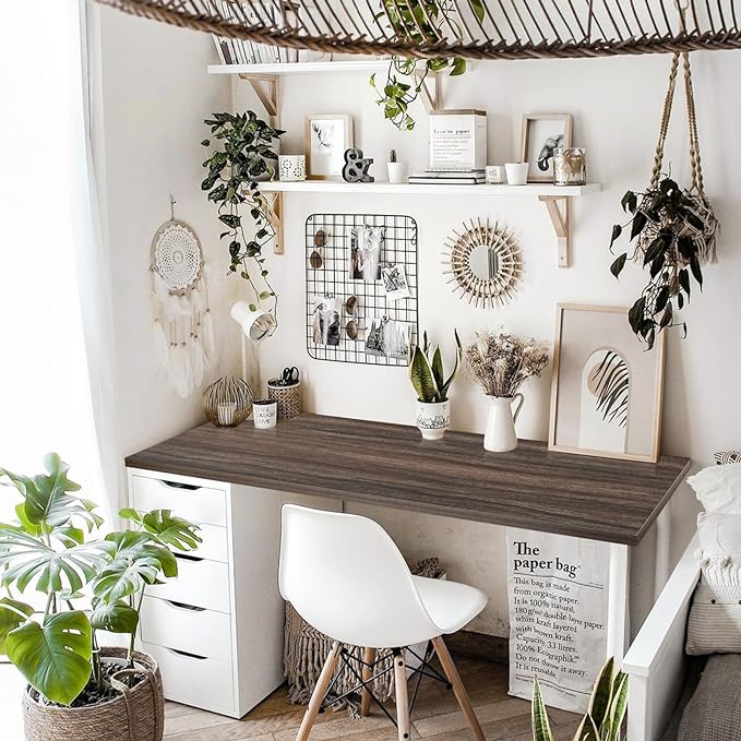 Kaboon Universal Tabletop 45.67"x23.62", Solid One-Piece Melamine Table Top, Double Desk L-Desk Floating Desk DIY, Home and Office,Eucalyptus/Dark Walnut - LeafyLoom