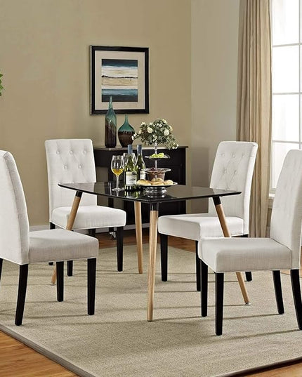 Modway Confer Modern Tufted Upholstered Fabric Parsons Four Kitchen and Dining Room Chairs in Beige - LeafyLoom