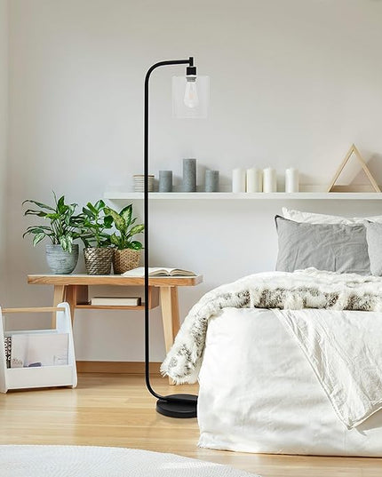 Simple Designs LF1036-BLK Antique Style Industrial Iron Lantern Floor Lamp with Glass Shade, Black 12 x 10 x 63 - LeafyLoom