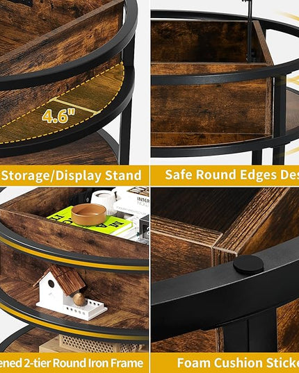 DWVO Round Coffee Tables for Living Room,Lift Top Coffee Table with Storage, Farmhouse Wood Coffee Table,Circle Coffee Tables Living Room for Home Office,Rustic Brown - LeafyLoom