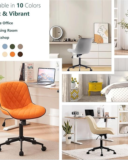 YOUNUOKE Office Chair Desk Chair with Wheels, Thick Upholstery Armless Computer Chair, Small Cute Office Chair Faux Leather Swivel Desk Chairs, Bedroom Side Chair Task Chairs, Orange - LeafyLoom