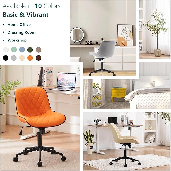 YOUNUOKE Office Chair Desk Chair with Wheels, Thick Upholstery Armless Computer Chair, Small Cute Office Chair Faux Leather Swivel Desk Chairs, Bedroom Side Chair Task Chairs, Orange - LeafyLoom