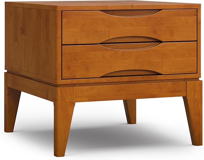 SIMPLIHOME Harper SOLID HARDWOOD Wide Square Contemporary End Table for The Living Room and Bedroom, 22 inch, Teak Brown - LeafyLoom