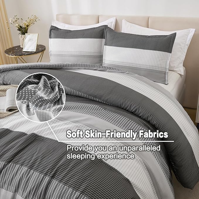 Litanika King Comforter Set Dark Grey - 3 Pieces Lightweight Fluffy Bedding Comforter Sets, All Season Down Alternative Comforter (1 Comforter, 2 Pillowcases) - LeafyLoom