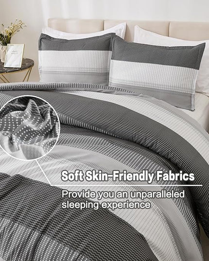 Litanika Dark Grey Bed Comforter Set Twin/Twin XL Size, 2 Pieces Lightweight Striped Bedding Comforter Set, Soft All Season Down Alternative Comforter (1 Comforter, 1 Pillowcase) - LeafyLoom