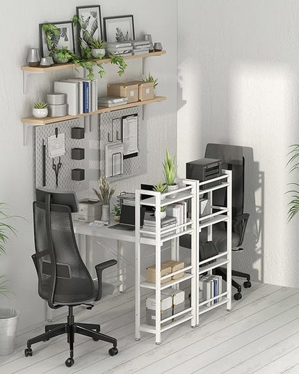 4NM 35" Small Computer Desk with 4-Tier Bookshelf, Home Office Desk Writing Workstation Study Table Multipurpose for Small Space Work - All White - LeafyLoom