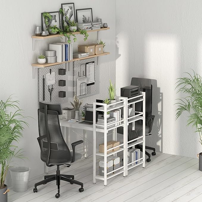 4NM 35" Small Computer Desk with 4-Tier Bookshelf, Home Office Desk Writing Workstation Study Table Multipurpose for Small Space Work - All White - LeafyLoom